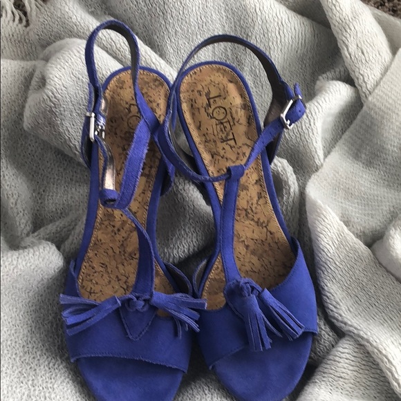 Ann Taylor Loft Strappy Blue Suede Heels - Picture 3 of 4